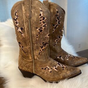 Laredo Brown Heeled Boots with Animal Print Accents